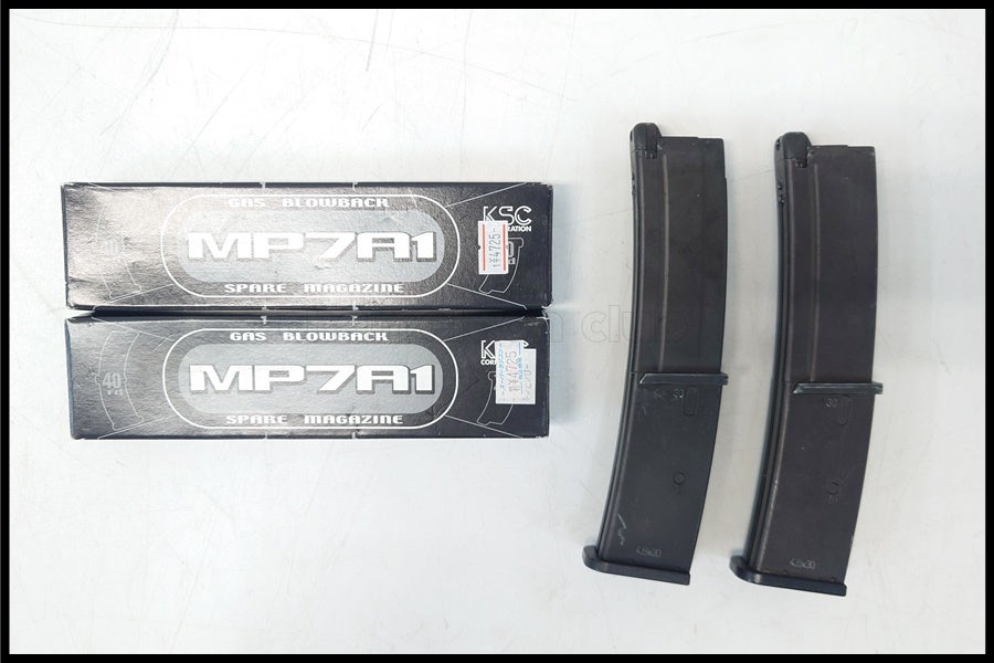 価格改正セール！KSC MP7 A1 ガスガン スミ入れ！！予備2本マガジン付き 東京)KSC MP7A1 ガスブローバック対応 40連マガジン 2本セット(2